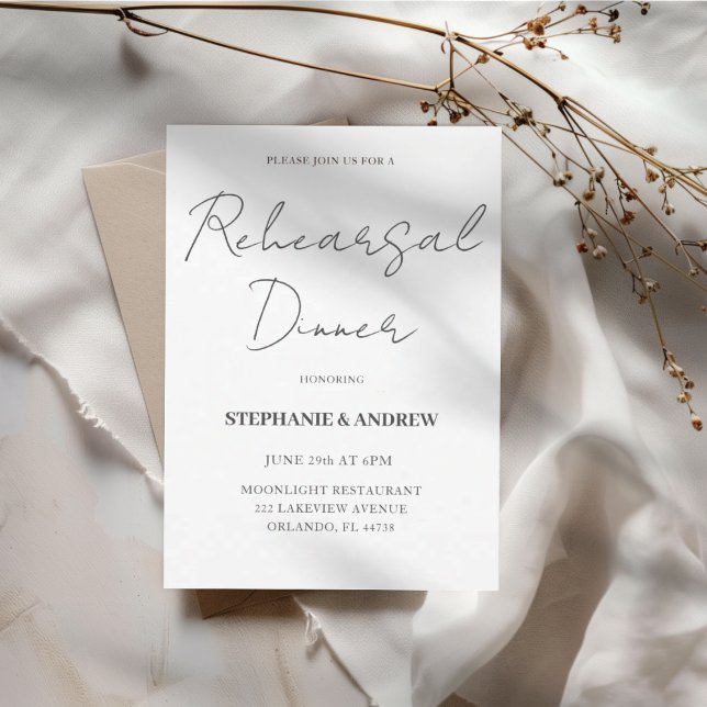 Invitation Simple dîner de répétition Mariage noir et blanc  (Créateur téléchargé)