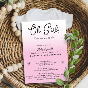 Invitation Simple Drôle Oh Fille Rose 2ème Baby Shower Sprink