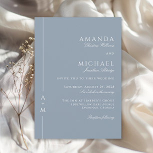 Invitation Simple Dusty Bleu Élégant Monogramme Mariage class