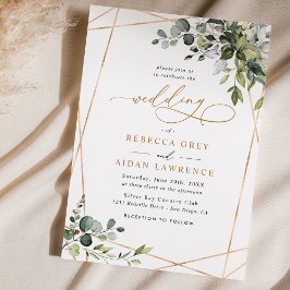 Invitation Simple Dusty Blue Eucalyptus Mariage or vert