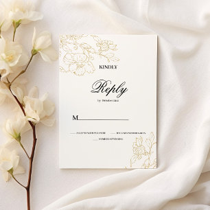 Invitation Simple élégance blanc or floral Mariage RSVP