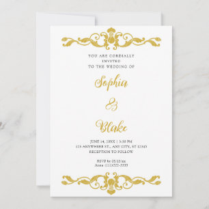 Invitation Simple Elegance Gold et White Art Déco Mariage