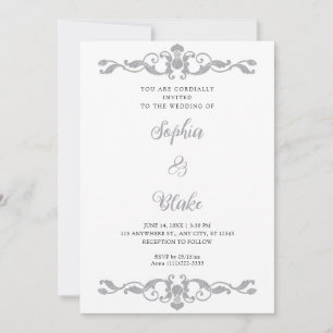 Invitation Simple Elegance Silver and White Art Déco Mariage