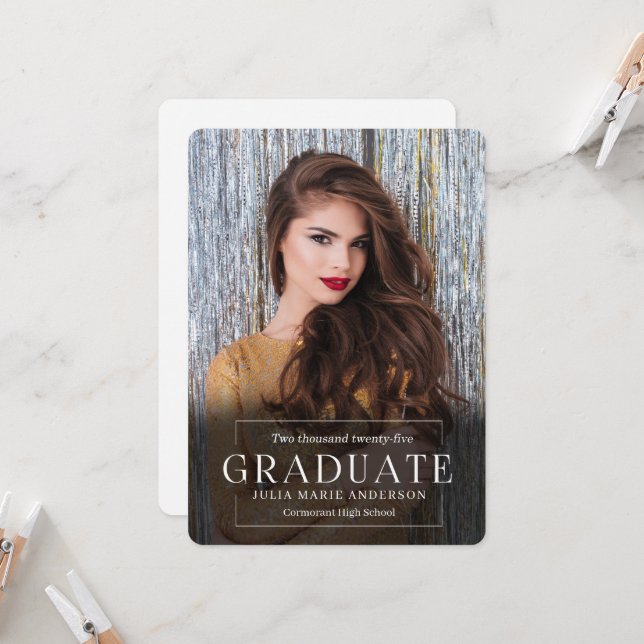 Invitation Simple Elegance VERT Photo 2025 Graduation (Devant/Arrière en situation)