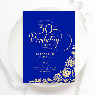 Invitation Simple élégant 30e anniversaire Royal Blue Gold Ro