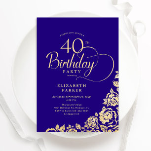 Invitation Simple Elégant 40e anniversaire Roses d'or violet