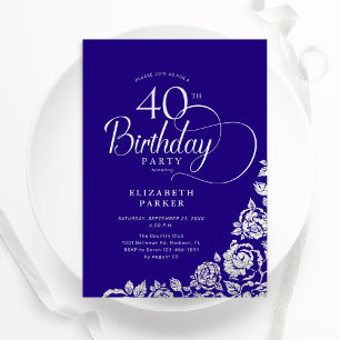 Invitation Simple élégant 40e anniversaire violet Roses d'arg