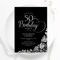 Simple élégant 50e anniversaire Noir Roses d'argen