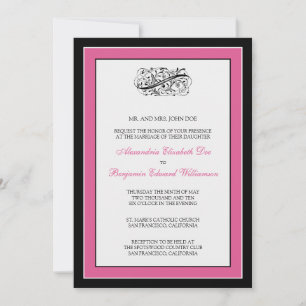 Invitation Simple Elegant 5x7 Noir / Fuschia Mariage Inviter