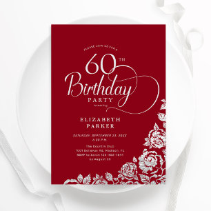 Invitation Simple élégant 60e anniversaire Roses d'argent rou