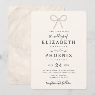 Invitation Simple Élégant Antique Perle Nœud Papillon Mariage