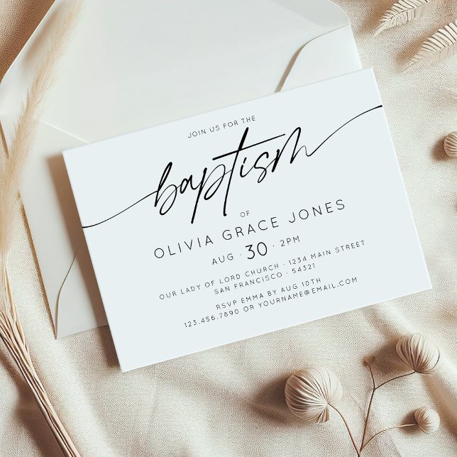 Invitation Simple Élégant Baptême Script de Christening (Créateur téléchargé)