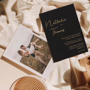 Invitation Simple Elegant Black Gold Mariage photo