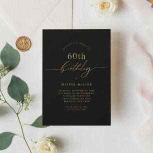 Invitation Simple élégant Black Gold Script 60e anniversaire