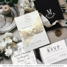 Simple Élégant Blason Vintage Mariage Noir & Blanc