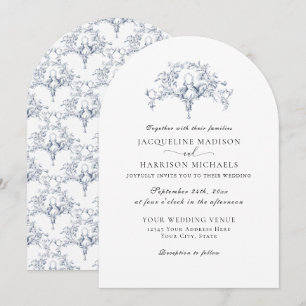 Invitation Simple Élégant Bleu Nuit Blanc Toile de Jouy Colom