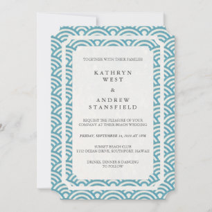 Invitation Simple Elégant Bleu/Vert + Blanc Plage Mariage