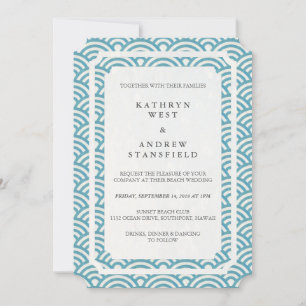 Invitation Simple Elégant Bleu/Vert + Blanc Plage Mariage
