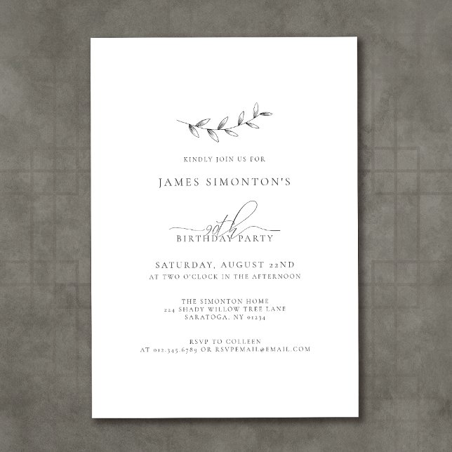 Invitation Simple Elégant Botanique 90ème Anniversaire (Créateur téléchargé)