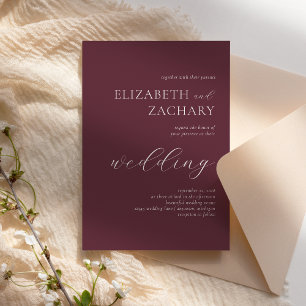 Invitation Simple Elegant Burgundy Mariage de script blanc