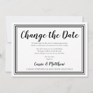 Invitation Simple Élégant BW Mariage Changer la Date