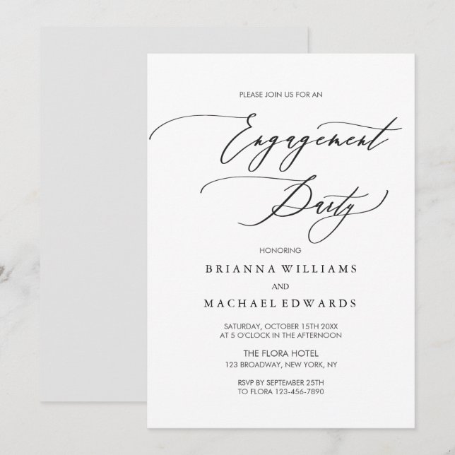 Invitation Simple Elegant Calligraphy Engagement Party (Devant / Derrière)