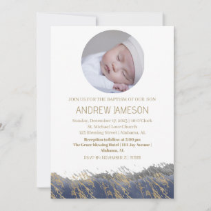 Invitation Simple Elegant Christian Round Photo   Baptême