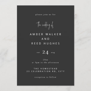 Invitation Simple Elegant Classic Mariage Noir Matte Script