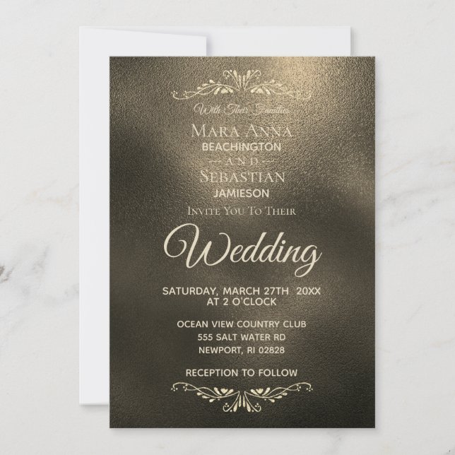Invitation *~* Simple Elegant Cuivre Mariage Iridescente Or (Devant)