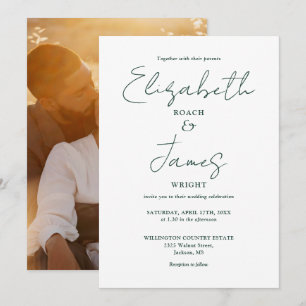 Invitation Simple Elegant Emerald Green Script Mariage photo