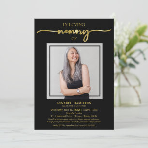 Invitation Simple Élégant En Mémoire Amoureuse Photo Funérair