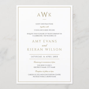 Invitation Simple Elegant Faux Gold Classic Monogram Mariage