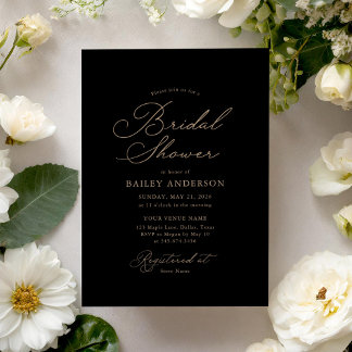 Invitation Simple Elegant Fête des mariées noir et or