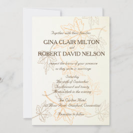 Invitation Simple Élégant Feuilles Automne Outlines Mariage d