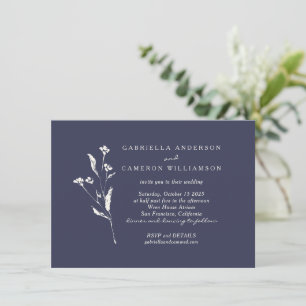 Invitation Simple Élégant Fleurs Bleu Nuit Ivoire Mariage