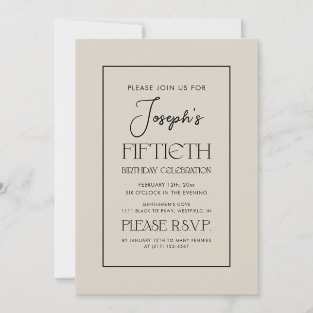 Invitation Simple Elegant Gentlemen's 50th Birthday Party (Devant)
