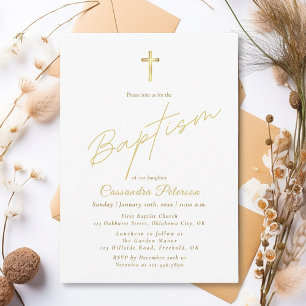 Invitation simple Elegant Gold Cross Baptism