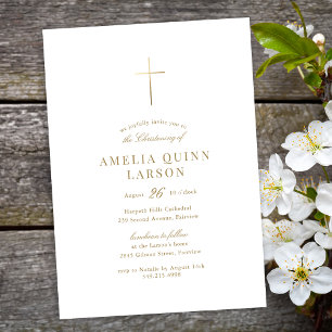Invitation Simple Elegant Gold Cross Christening