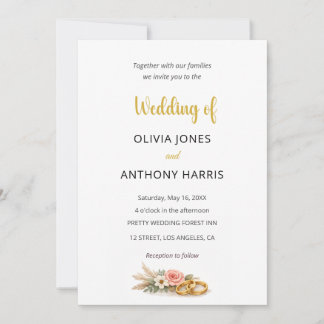 Invitation Simple Elegant Gold Floral Rose Wedding