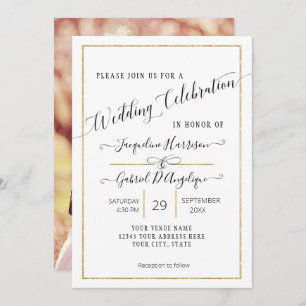 Invitation Simple Elegant Gold Minimal Script Mariage Photo I