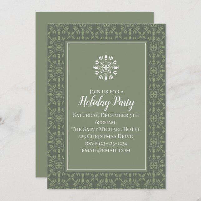 Invitation Simple Elegant Green Snowflake Motif classique (Devant / Derrière)