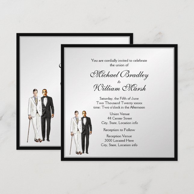Invitation Simple Elégant Groom and Groom Gay Wedding Invitat (Devant / Derrière)