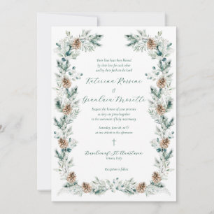 Invitation Simple Elégant hiver verdure Mariage catholique