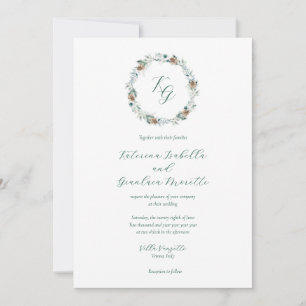 Invitation Simple Elegant Hiver Verdure Monogramme Mariage