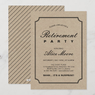 Invitation Simple Élégant Kraft   Fête de Retraite Surprise