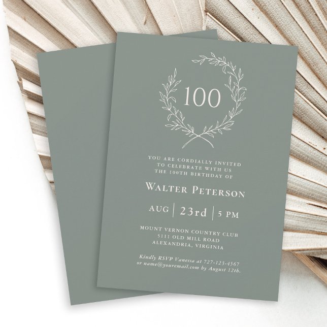 Invitation Simple Elegant Laurel Wreath 100e anniversaire (Créateur téléchargé)