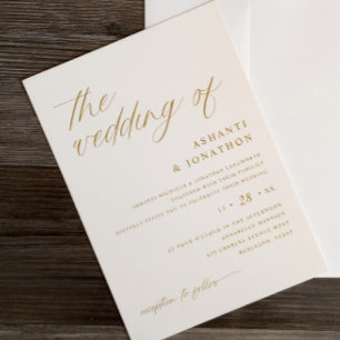Invitation Simple Élégant Mariage à l'écriture dorée et ivoir
