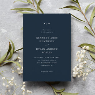 Invitation Simple Élégant Mariage Bleu Nuit