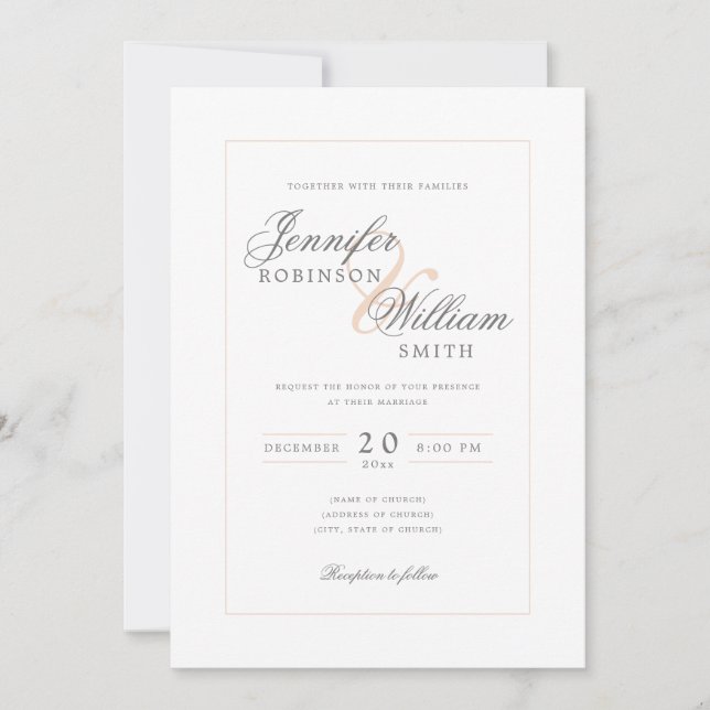 Invitation Simple Élégant Mariage Blush Script (Devant)