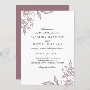 Invitation Simple Elégant Mariage Mauve